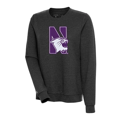 Women's Antigua Heather Black Northwestern Wildcats Action Pullover Sweatshirt