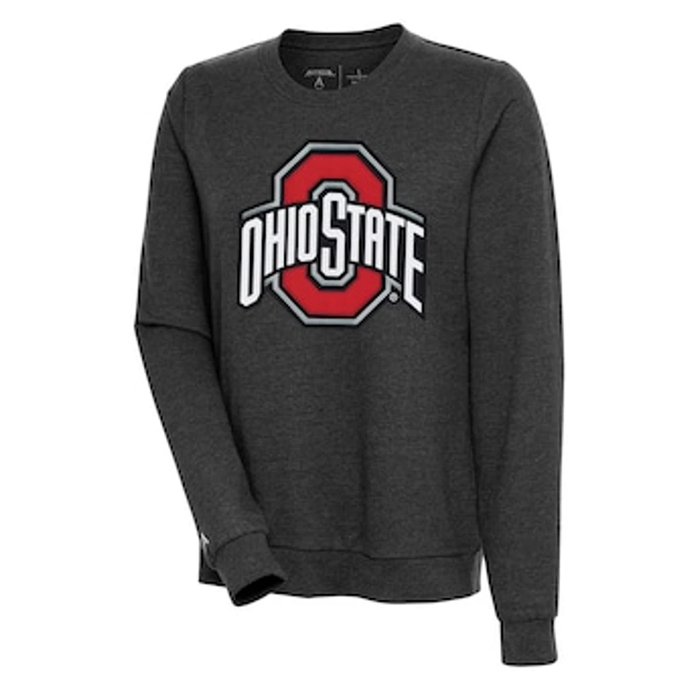 Women's Antigua Heather Black Ohio State Buckeyes Action Pullover Sweatshirt