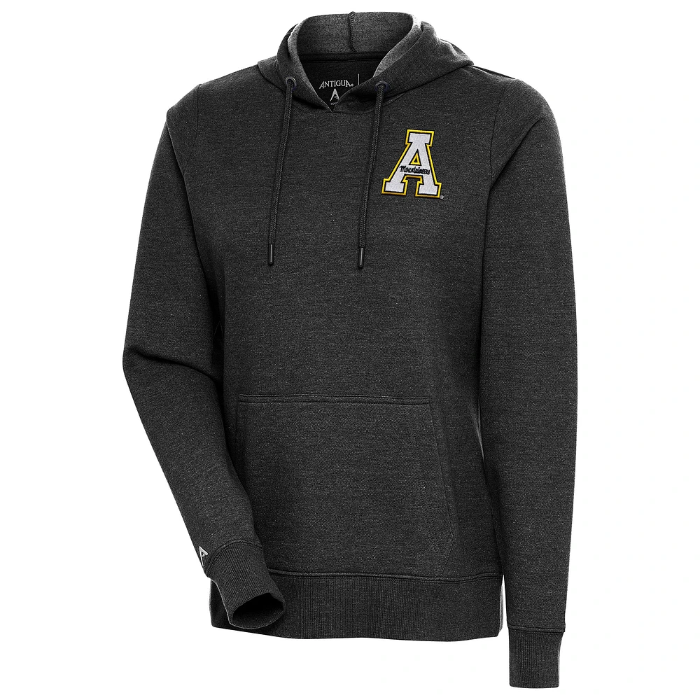 Women's Antigua Heather Black Appalachian State Mountaineers Action Pullover Hoodie