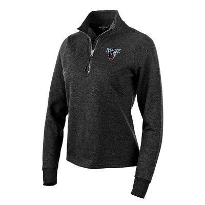 Women's Antigua Heather Black Maine Black Bears Action Quarter-Zip Pullover Sweatshirt