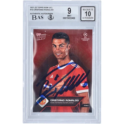 Cristiano Ronaldo Manchester United Autographed 2021-22 Topps Now UCL #14 BAS Authenticated 9/10 Card