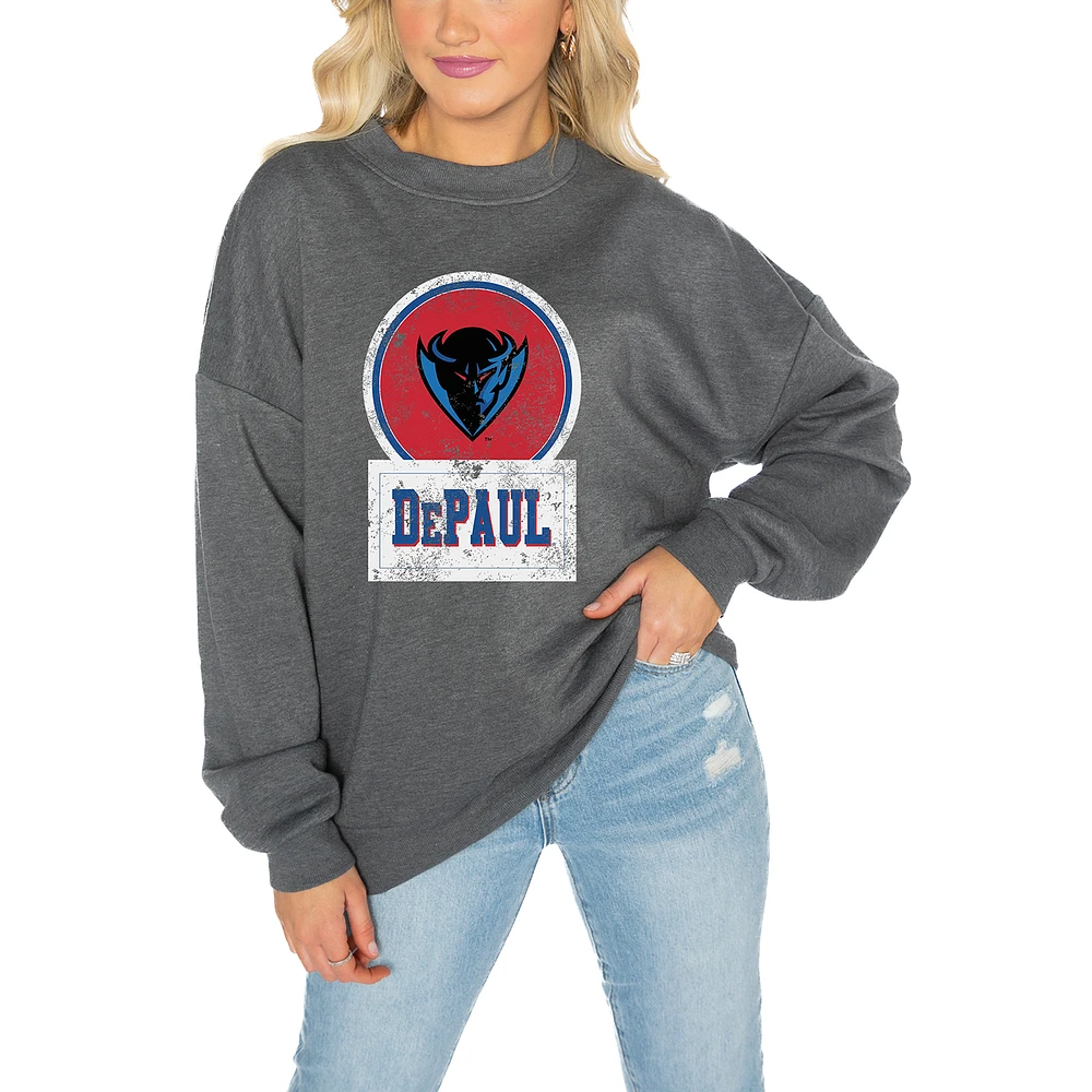 Women's Gameday Couture Charcoal DePaul Blue Demons Drop Shoulder Fleece Pullover Sweatshirt