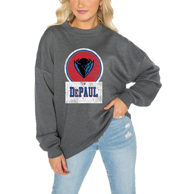 Women's Gameday Couture Charcoal DePaul Blue Demons Drop Shoulder Fleece Pullover Sweatshirt