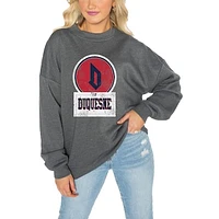 Women's Gameday Couture Charcoal Duquesne Dukes Drop Shoulder Fleece Pullover Sweatshirt