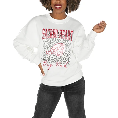 Women's Gameday Couture White Sacred Heart Pioneers Drop Shoulder Fleece Oversized Pullover Sweatshirt