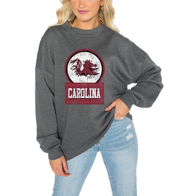 Women's Gameday Couture Charcoal South Carolina Gamecocks Drop Shoulder Fleece Oversized Pullover Sweatshirt