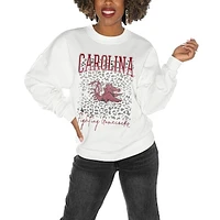 Women's Gameday Couture White South Carolina Gamecocks Drop Shoulder Fleece Oversized Pullover Sweatshirt
