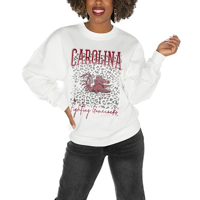 Women's Gameday Couture White South Carolina Gamecocks Drop Shoulder Fleece Oversized Pullover Sweatshirt