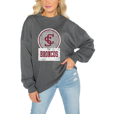 Women's Gameday Couture Charcoal Santa Clara Broncos Drop Shoulder Fleece Oversized Pullover Sweatshirt