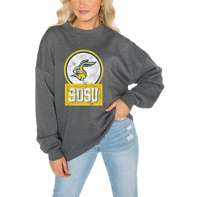 Women's Gameday Couture Charcoal South Dakota State Jackrabbits Drop Shoulder Fleece Oversized Pullover Sweatshirt