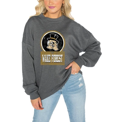 Women's Gameday Couture Charcoal Wake Forest Demon Deacons Drop Shoulder Fleece Pullover Sweatshirt