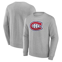 Men's Gray Montreal Canadiens Primary Logo Fleece Pullover Sweatshirt