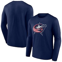 Men's Navy Columbus Blue Jackets Primary Logo Team Long Sleeve T-Shirt