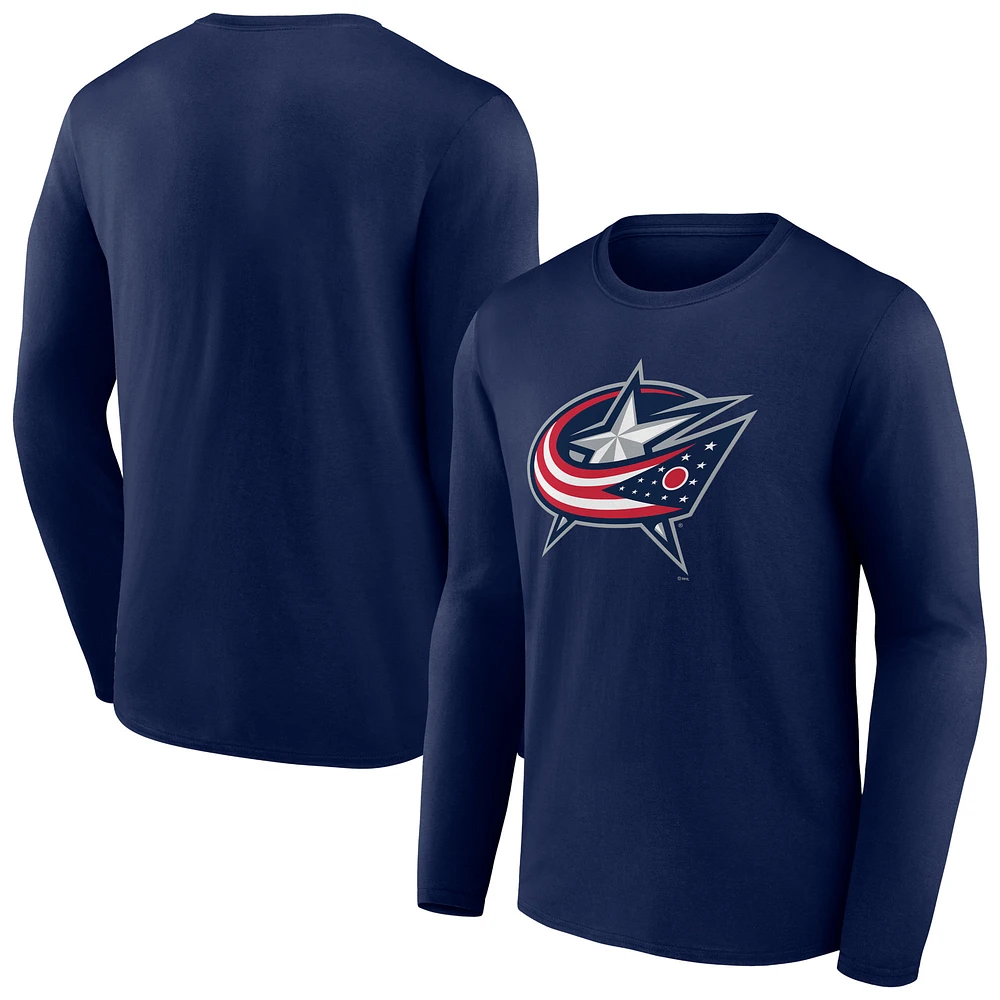 Men's Navy Columbus Blue Jackets Primary Logo Team Long Sleeve T-Shirt