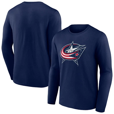 Men's Navy Columbus Blue Jackets Primary Logo Team Long Sleeve T-Shirt