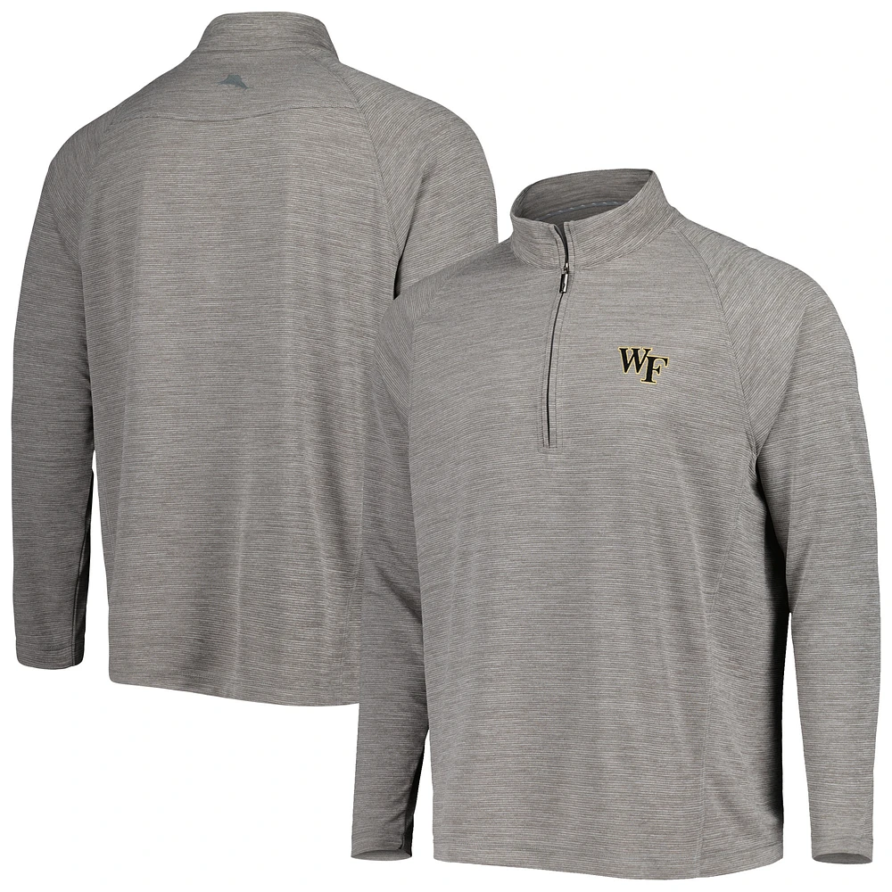 Men's Tommy Bahama Gray Wake Forest Demon Deacons Play Action Raglan Half-Zip Top