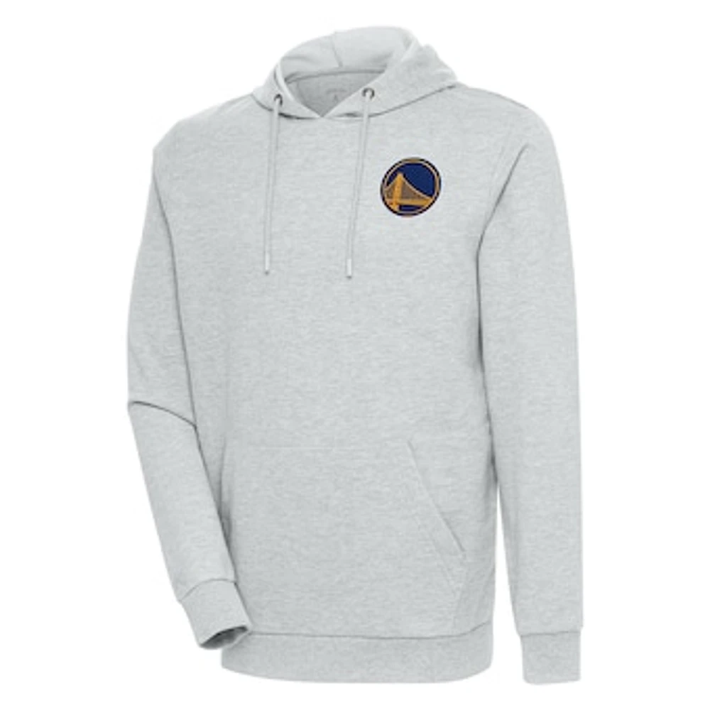 Men's Antigua Heather Gray Golden State Warriors Action Pullover Hoodie