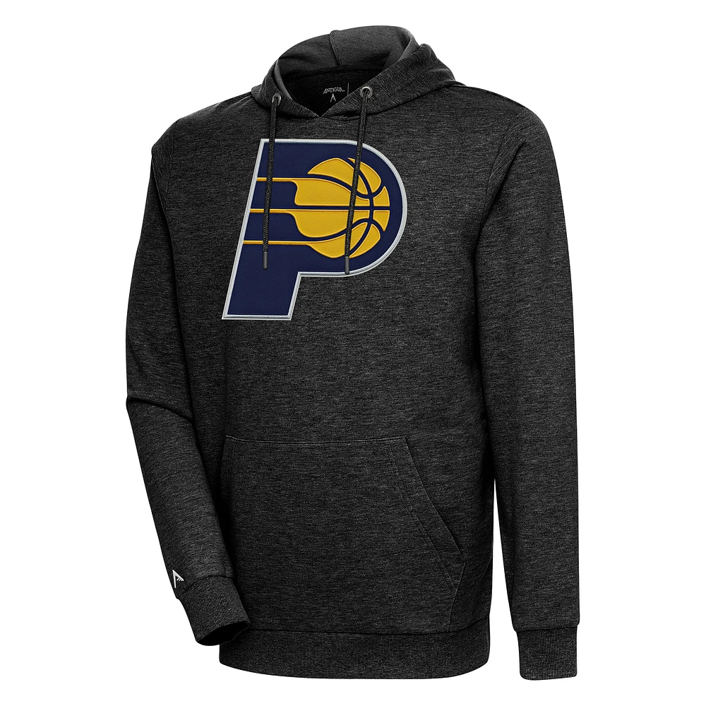 Men's Antigua Heather Black Indiana Pacers Action Pullover Hoodie