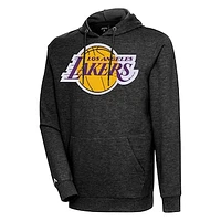 Men's Antigua Heather Black Los Angeles Lakers Action Pullover Hoodie