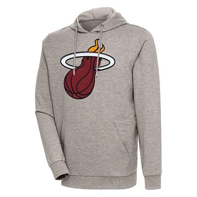 Men's Antigua Oatmeal Miami Heat Action Pullover Hoodie