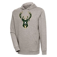 Men's Antigua Oatmeal Milwaukee Bucks Action Pullover Hoodie