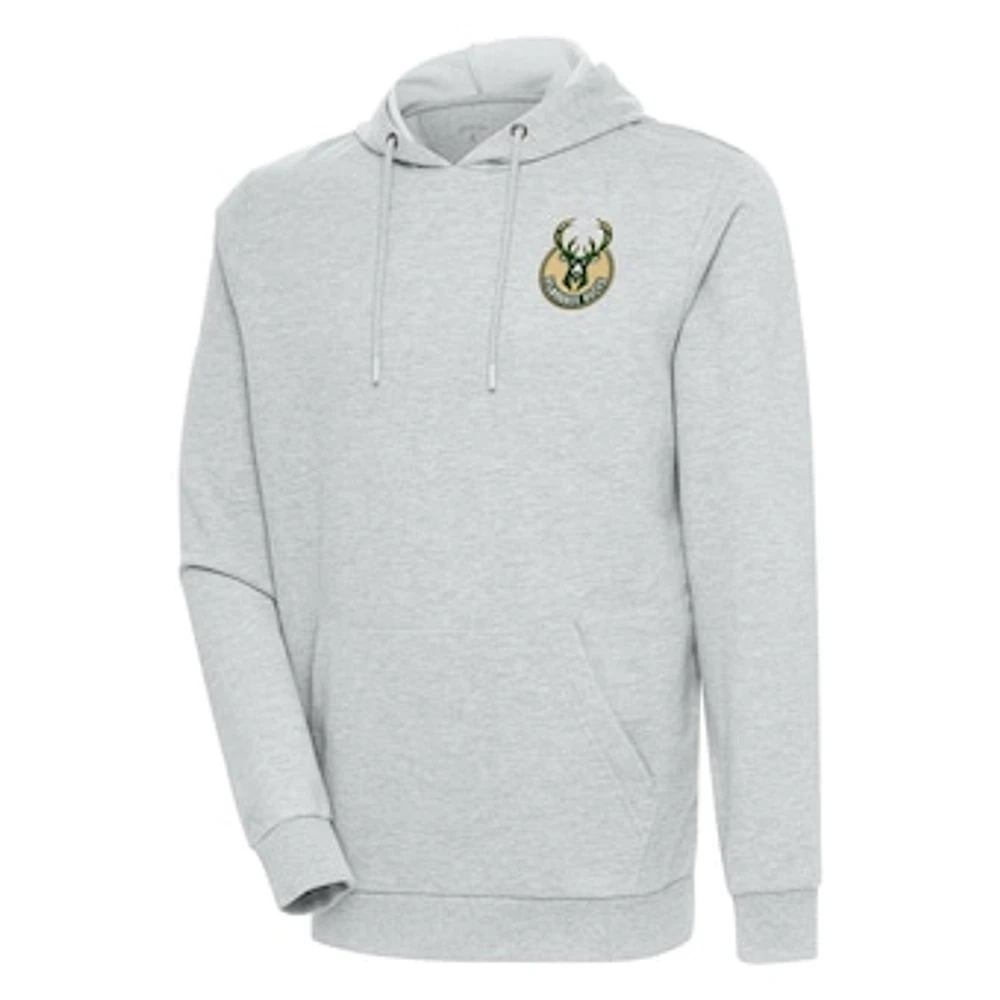 Men's Antigua Heather Gray Milwaukee Bucks Action Pullover Hoodie