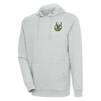 Men's Antigua Heather Gray Milwaukee Bucks Action Pullover Hoodie