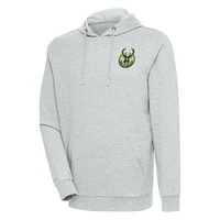 Men's Antigua Heather Gray Milwaukee Bucks Action Pullover Hoodie