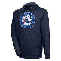 Men's Antigua Heather Navy Philadelphia 76ers Action Pullover Hoodie