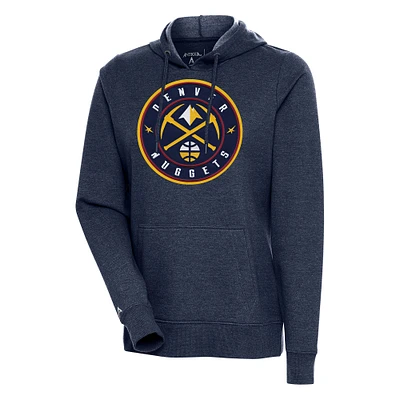 Women's Antigua Heather Navy Denver Nuggets Action Pullover Hoodie