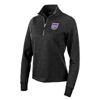 Women's Antigua Heather Black Sacramento Kings Action Quarter-Zip Pullover Sweatshirt