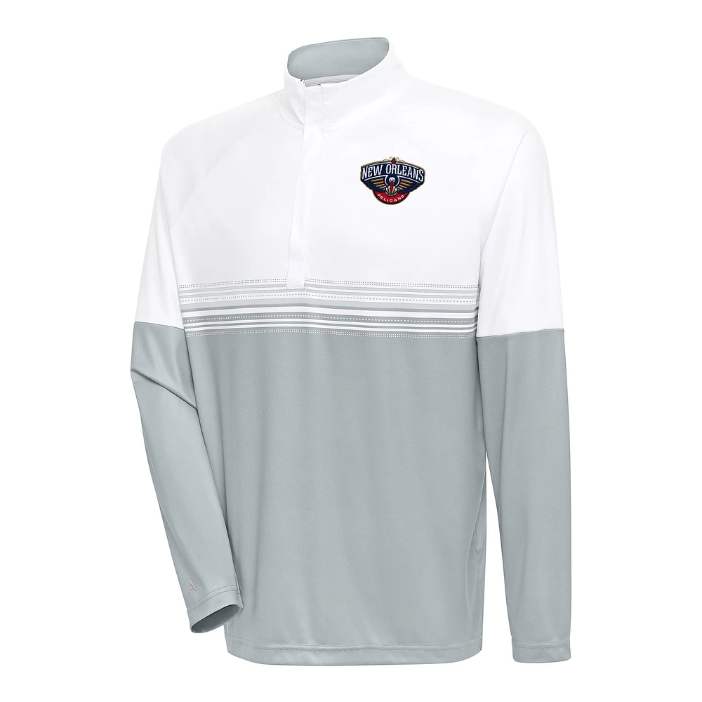Men's Antigua White/Gray New Orleans Pelicans Bender Quarter-Zip Pullover Top