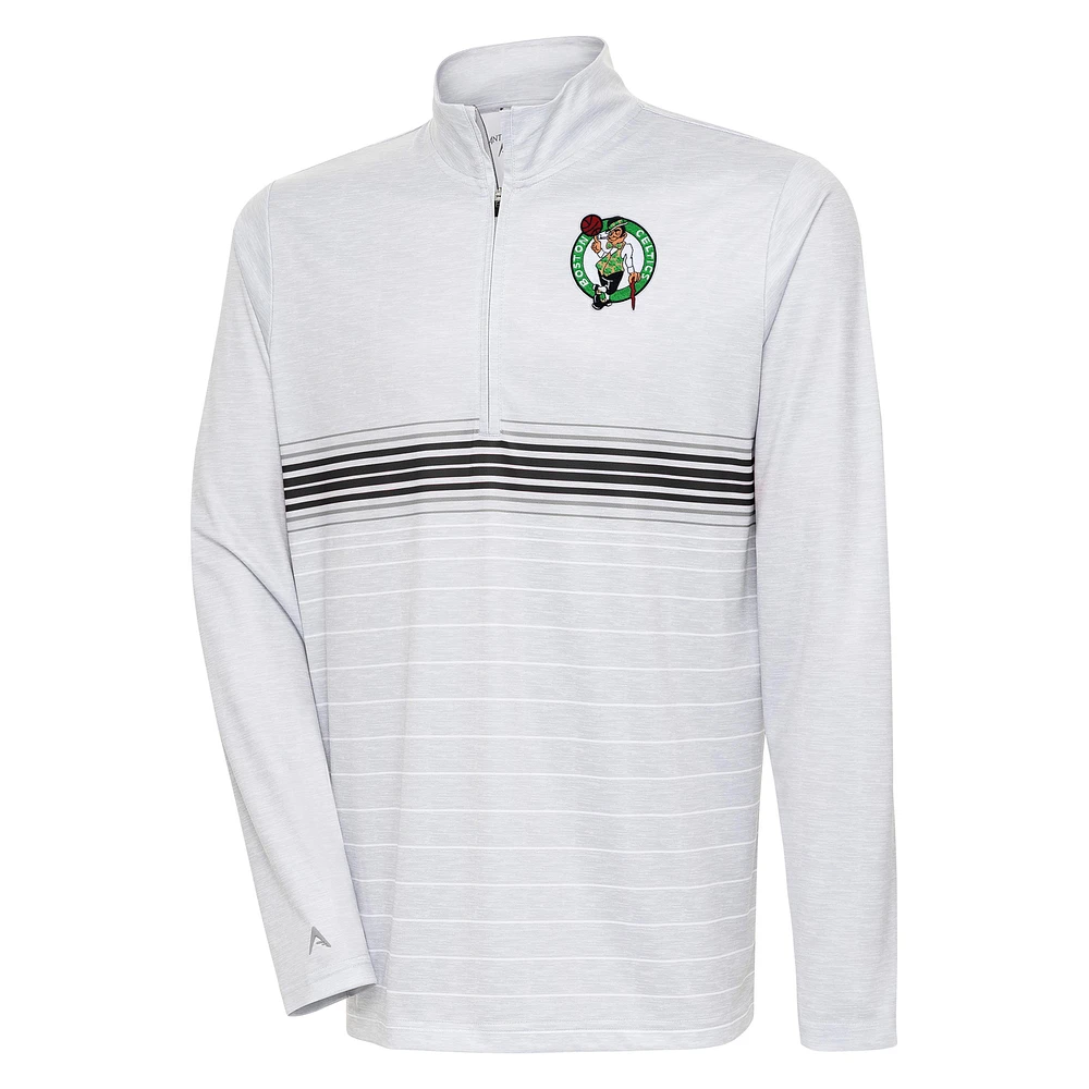 Men's Antigua Heather Gray/Black Boston Celtics Bullseye Quarter-Zip Pullover Top