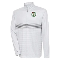 Men's Antigua Heather Gray/Silver Boston Celtics Bullseye Quarter-Zip Pullover Top