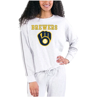 Women's Concepts Sport Cream/Gray Milwaukee Brewers Pendant French Terry Long Sleeve Top