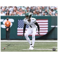 Ahmad Sauce Gardner New York Jets Autographed 16"x 20" White Jersey Backpedal Photograph