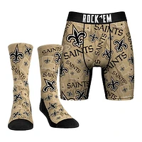 Men's Rock Em Socks New Orleans Saints All-Over Logo Underwear and Crew Combo Pack