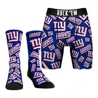 Men's Rock Em Socks New York Giants All-Over Logo Underwear and Crew Combo Pack