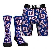 Men's Rock Em Socks New York Giants All-Over Logo Underwear and Crew Combo Pack