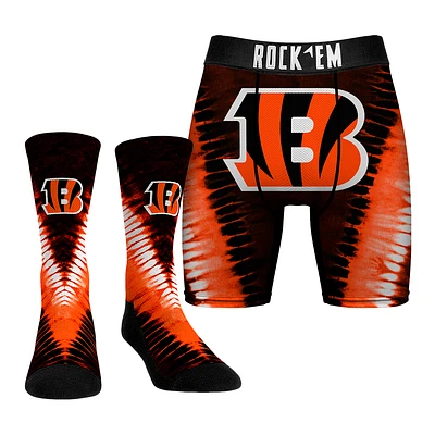 Men's Rock Em Socks Cincinnati Bengals V Tie-Dye Underwear and Crew Combo Pack