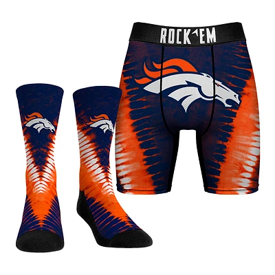 Men's Rock Em Socks Denver Broncos V Tie-Dye Underwear and Crew Combo Pack