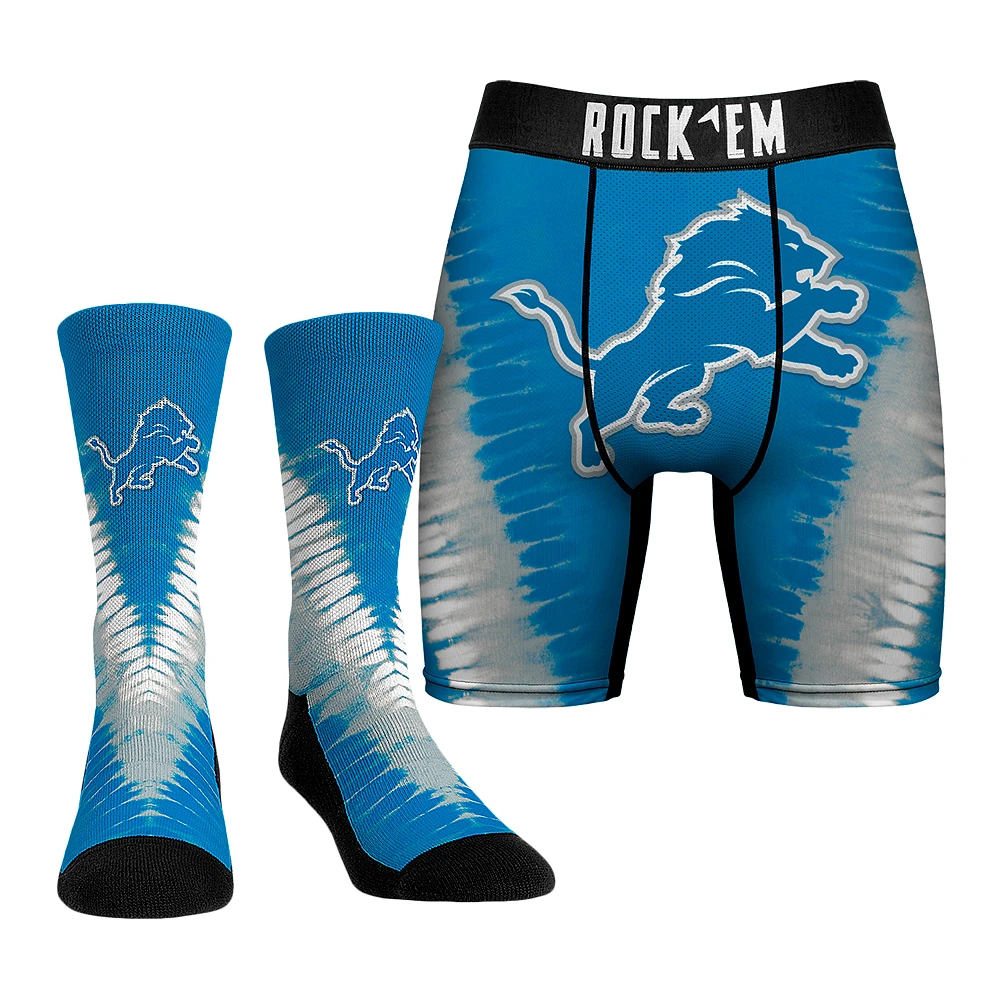 Men's Rock Em Socks Detroit Lions V Tie-Dye Underwear and Crew Combo Pack