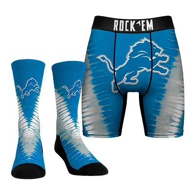 Men's Rock Em Socks Detroit Lions V Tie-Dye Underwear and Crew Combo Pack