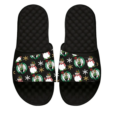 Men's ISlide Black Boston Celtics Holiday Pattern Slide Sandals