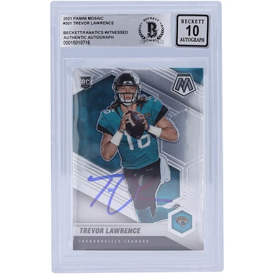 Trevor Lawrence Jacksonville Jaguars Autographed 2021 Panini Mosaic #301 Beckett Fanatics Witnessed Authenticated 10 Rookie Card