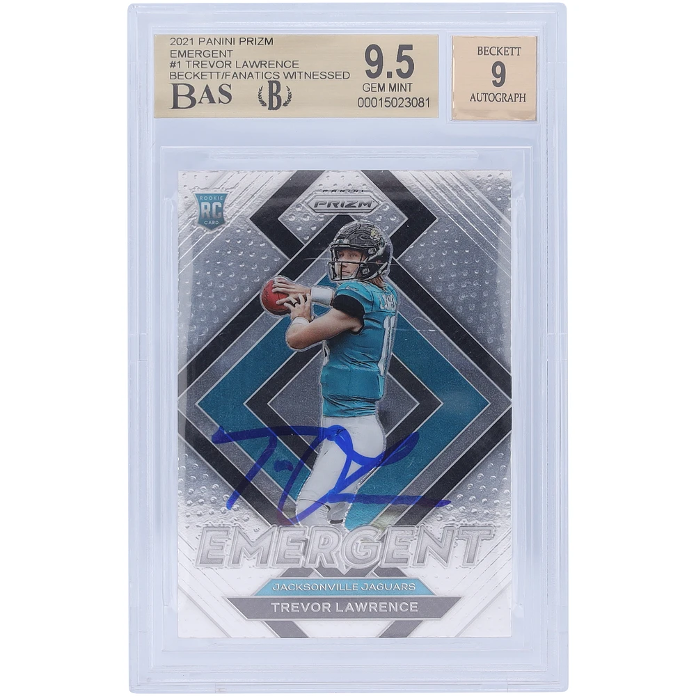 Trevor Lawrence Jacksonville Jaguars Autographed 2021 Panini Prizm Emergent #E-1 Beckett Fanatics Witnessed Authenticated 9.5/9 Rookie Card - 9.5/10/9.5/9 Subgrades