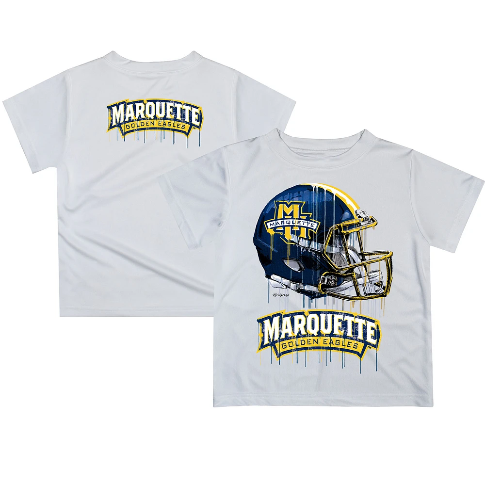 Youth White Marquette Golden Eagles Team Logo Dripping Helmet T-Shirt