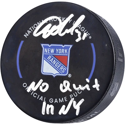 Igor Shesterkin New York Rangers Official Game Puck with "No Quit in NY" Inscription