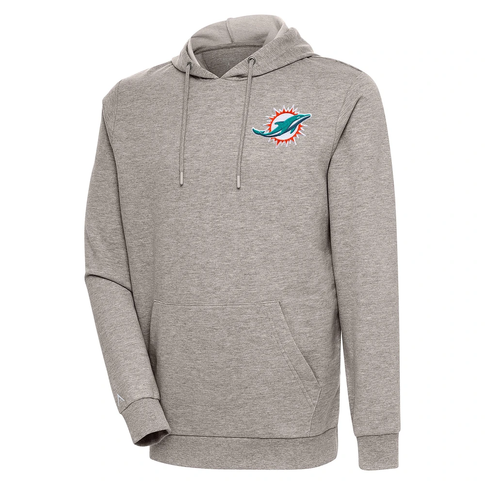 Men's Antigua Oatmeal Miami Dolphins Action Lightweight Pullover Hoodie