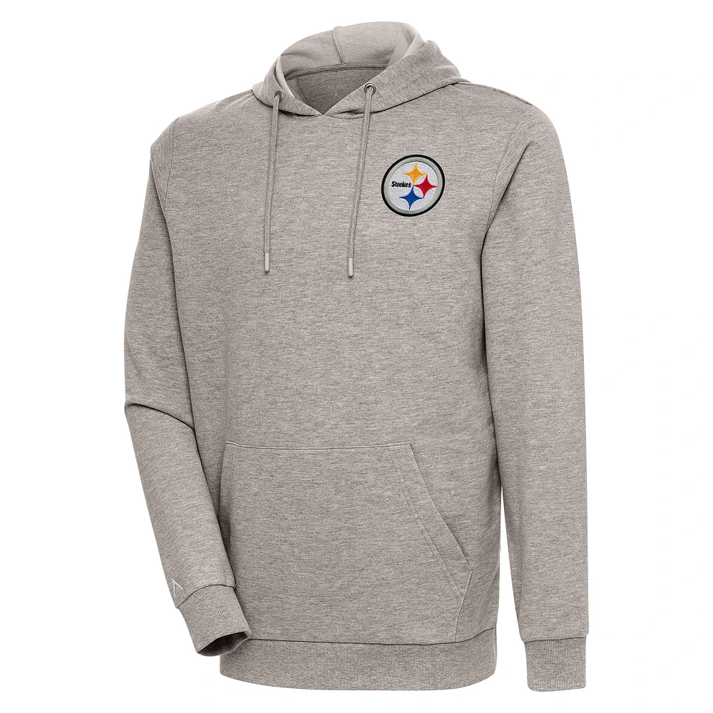 Men's Antigua Oatmeal Pittsburgh Steelers Action Lightweight Pullover Hoodie